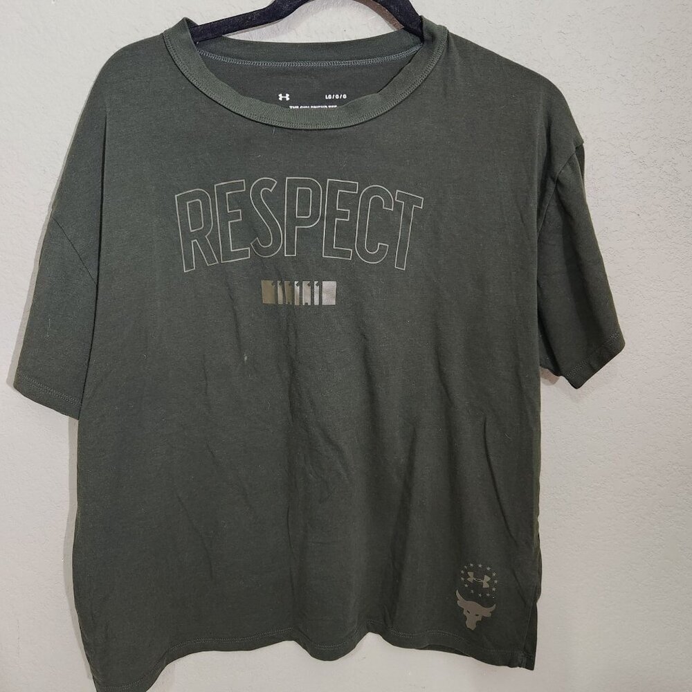 Under Armour X Project Rock T-Shirt Womens Small Respect 11.11.11 Girlfriend Tee